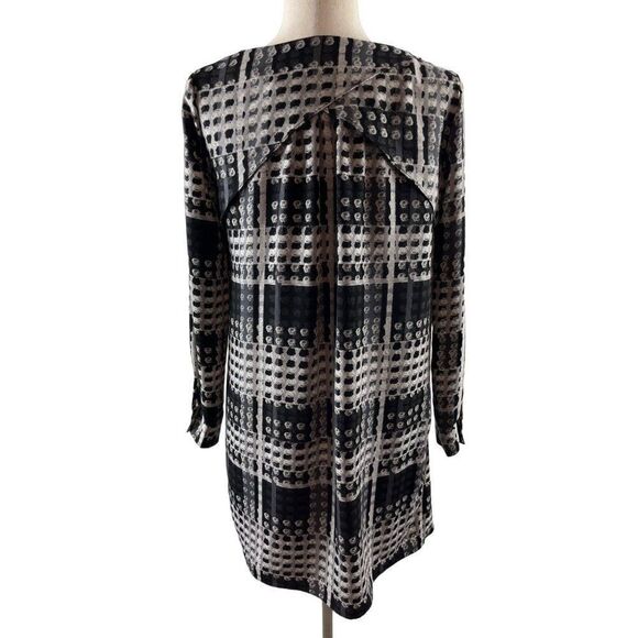 THAKOON for Design Nation Geometric Print Long Sleeve Shift Dress Gray Black - Picture 6 of 13